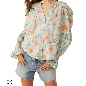Floral Print Blouse -meant to be ruffled cotton top large boho